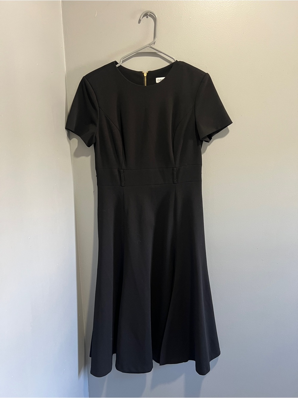 Calvin Klein Black Short-Sleeve Midi Fit-and-Flare Dress